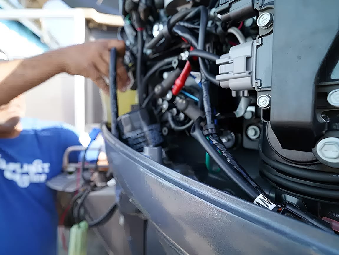 Çeşme’de profesyonel tekne motor bakımı – Yağ değişimi, soğutma sistemi kontrolü ve motor performans testi.